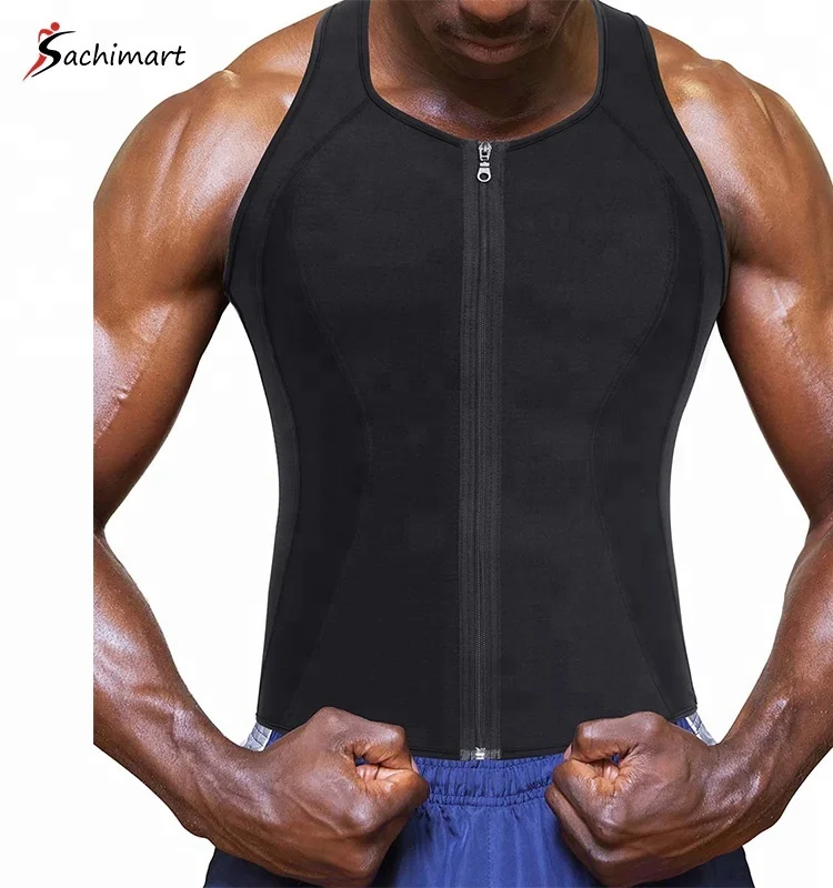 

Sachimart Workout Clothing Neoprene Men Tank Top Shirt No Zip Waist Trimmer Slimming Wear Body Shaper Sauna Suit, Black