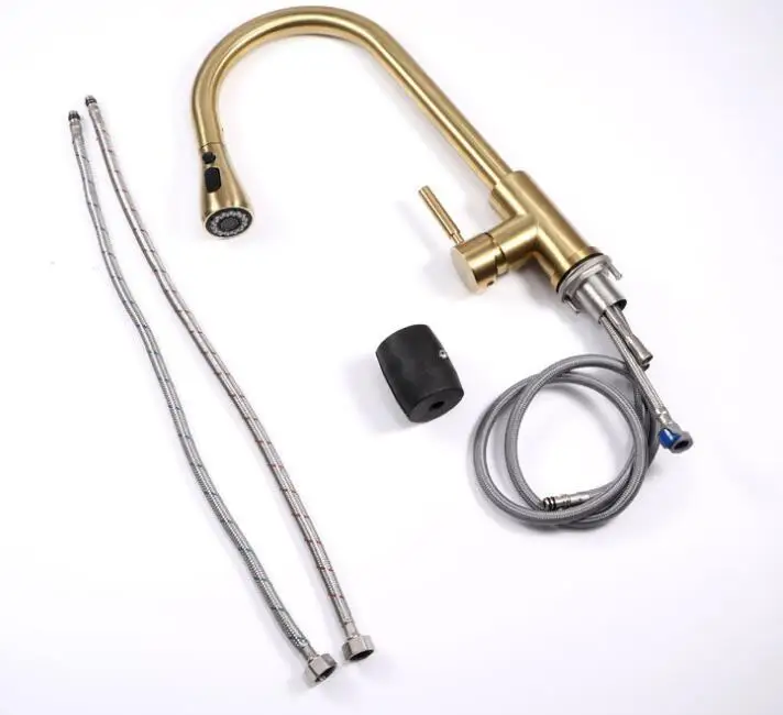 Brushed Gold Single Lever Kitchen Taps Sink Faucet With Spray
