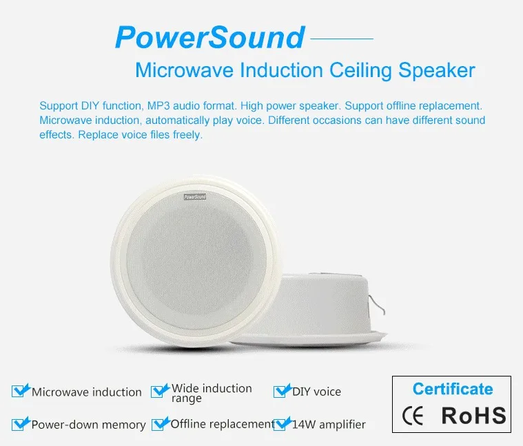 Microwave Motion Sensor Induction Ceiling Mount 14W MP3 Audio Amplifier Speaker - ANKUX.COM