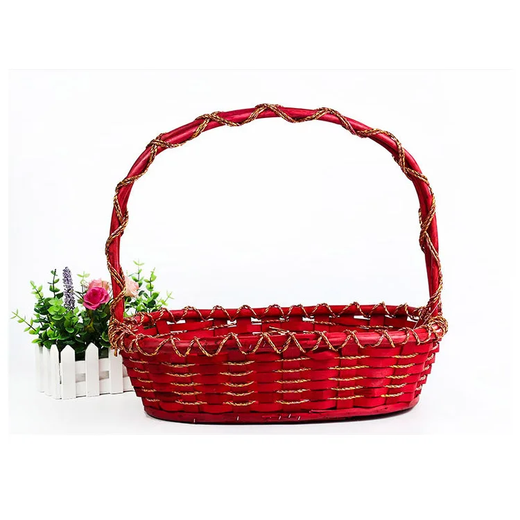 red woven storage baskets