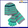 HZM-13351 kid stripe lovely cute embroider knitting pattern scarf hat glove sets