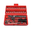 43 Pieces Mixed Bit Socket Wrench Hand Tool Box Set with Ratchet Wrench