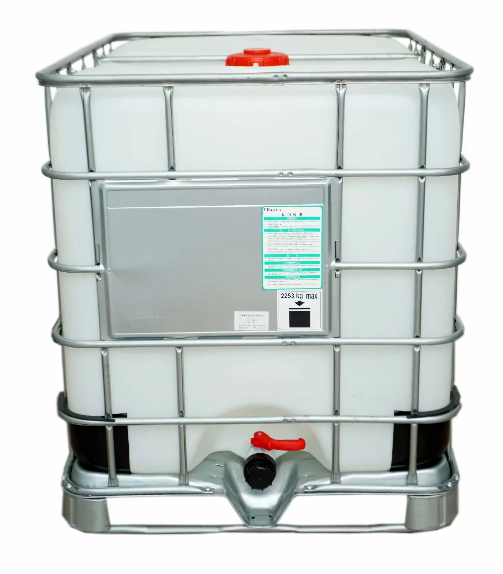 white plastic or PE tote IBC tank with steel cage