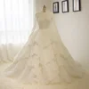 Amanda Novias Covered Neck Lace Applique Long Sleeved Ruffled Ball Gown Wedding Dress Muslim 2019