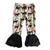 Cow Floral Baby Girls Wide Leg Pants With Black Bottom Little Girls Pants