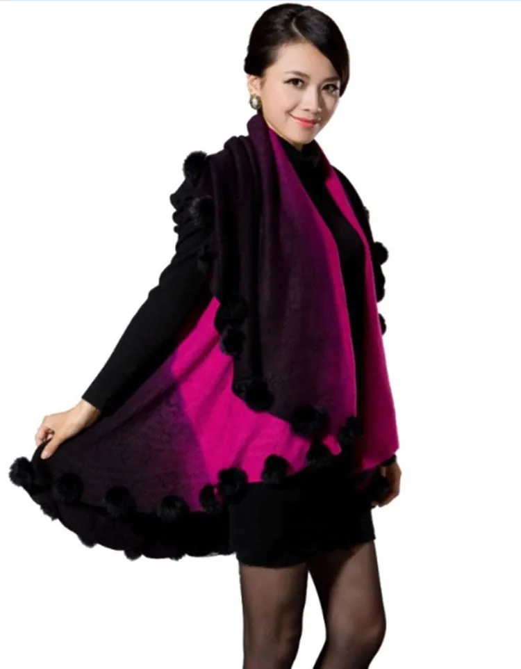 Genuine rabbit fur ball 2015 new fashion women shawl poncho cape fur shawl wholesale retail Free shipping MC-QD-06