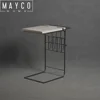 Mayco Occasional White Wooden C Shape Bentwood Narrow End Side Table with Metal Frame Nesting Coffee Table