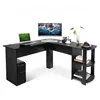 Home Office USe Black L-Shaped Computer Desk with 2 Shelves