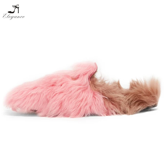 2018 spring summer show trendy pink fur brown lining horsebit