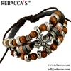 Rebaccas hot sale wood beaded leather chain cross charms bracelet for men