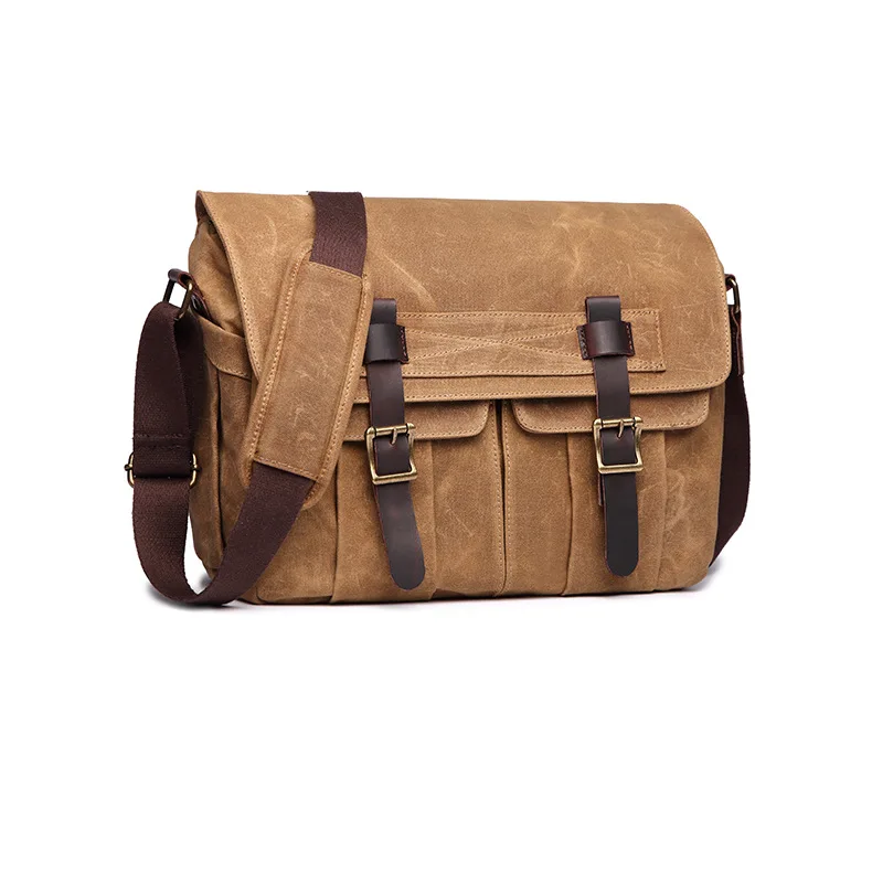 2019 New Arrival vintage waxed canvas leather shoulder messenger laptop bag for men, Dark brown/customized
2019 New Arrival vintage waxed canvas leather shoulder messenger laptop bag for men, Dark brown/customized