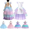 Kids Unicorn Birthday Party Clothes Unicorn Dress Girl Rainbow Layered Frocks Flying Sleeves Toddler Princess Cosplay Costumes