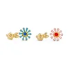 ed01585c Copper High Quantity Rabbit Enamel Flower Earrings Gold Filled Cute Stud Earrings