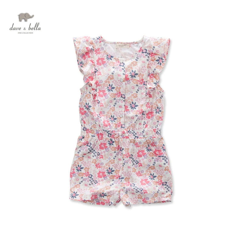 DK0345 dave bella summer kids jumpsuit baby girl romper children floral jumpsuit kids overalls