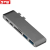 Aluminium USB Hub 6 Ports Dual Type C Docking Hub for Macbook Pro