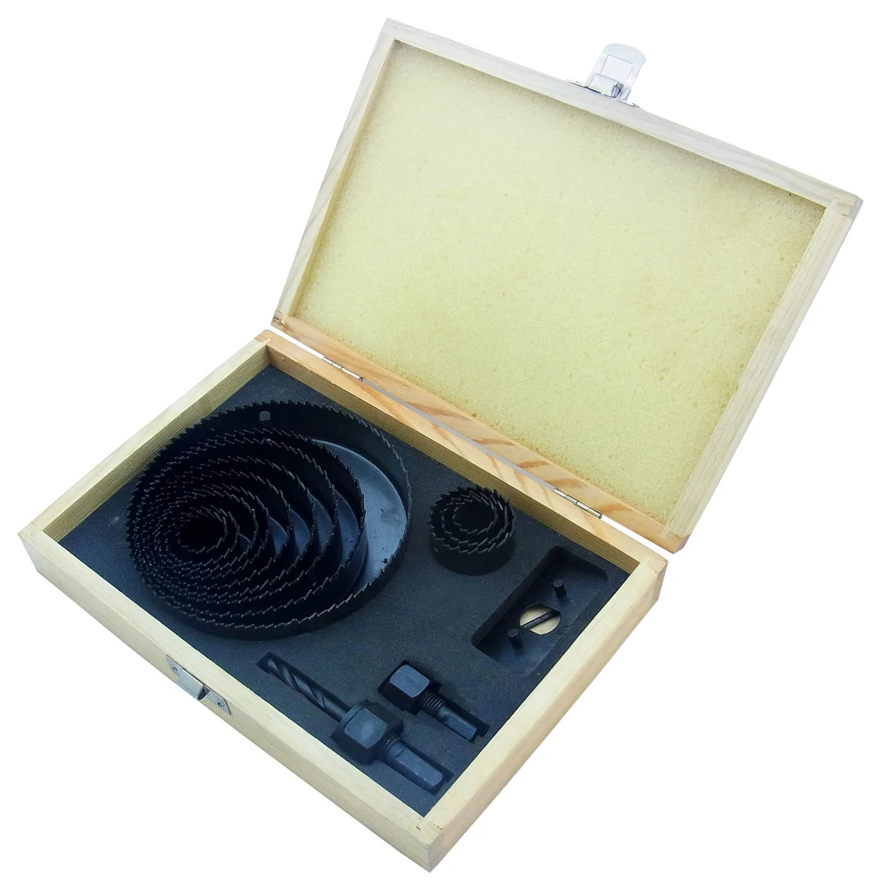 15Pcs Wood Hole Saw Kit Set in Wood Box for Wood Drywall Plastic Cutting