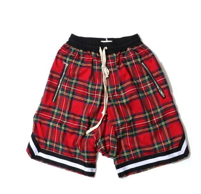 

Men's Scottish Plaid Shorts Oversized Justin Bieber Streetwear Mesh Tartan Drop Crotch Shorts Side Zip Stretch Waist Knee Length
