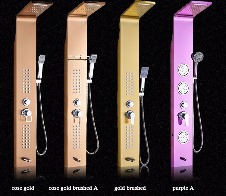 Fapully Bathroom Products, Waterfall Rain Shower Panel Titanium Golden Shower Panels Bathroom