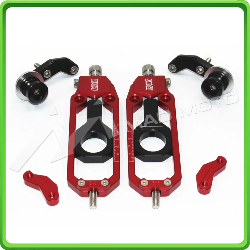 Motorcycle Chain Tensioner Adjuster with paddock bobbins kit for Yamaha YZF-R1 2006 R1 06 Red&Black (12)
