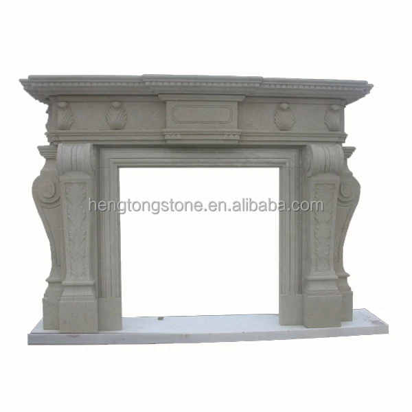 Home Decorative Sandstone Simple Carved Fireplace Mantel
