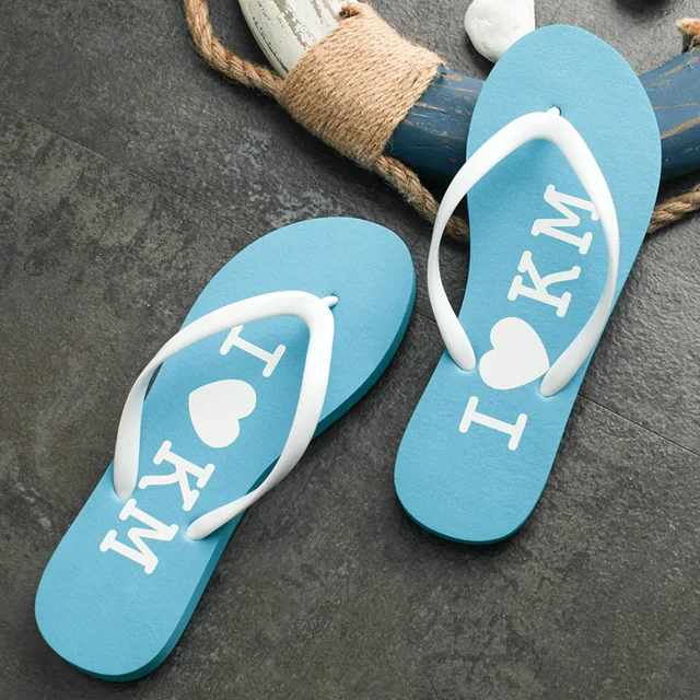 km logo silk screen and pvc strap slippers simple flip flops