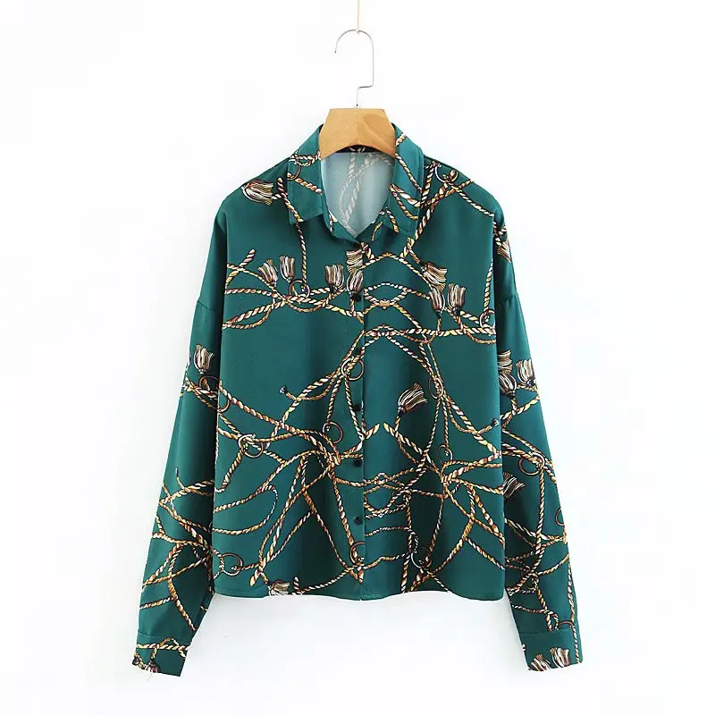 Wholesale turn down collar long sleeve chain printed shirts women work wear blouse, N/a 
Wholesale turn down collar long sleeve chain printed shirts women work wear blouse, N/a