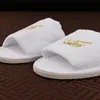 Custom logo white hotel slipper plain embroidered hotel waffle slippers