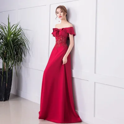 HQ163 Floor Length A-line 2019 New Elegant Red Evening Gown Appliqued Lace Slim Off Shoulder Evening Prom Dress, Red, burgundy
HQ163 Floor Length A-line 2019 New Elegant Red Evening Gown Appliqued Lace Slim Off Shoulder Evening Prom Dress, Red, burgundy