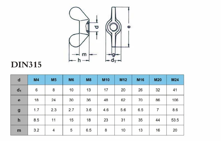 不锈钢ss304 ss316蝶翼螺母m3至m12 材料 不锈钢 碳钢 尺寸 din315