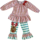 2018 new design girls clothes long sleeve clothing Christmas reindeer embroidery wholesale children outfits