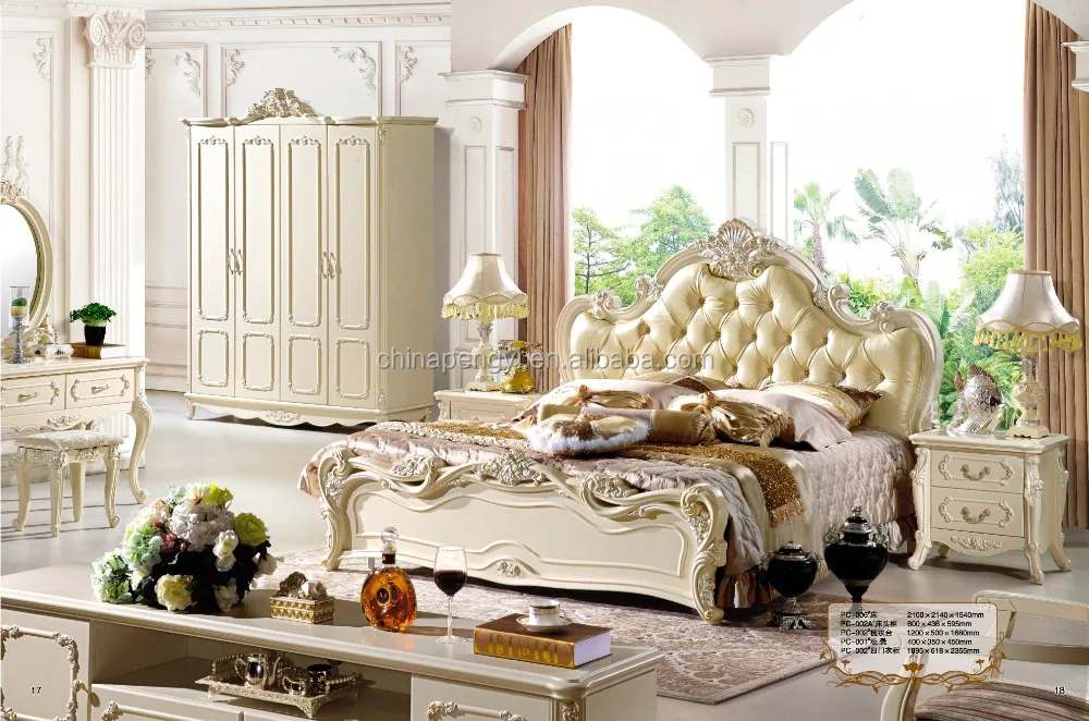 European style solid wood carving classic hotel bedroom furniture