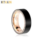 Cubic Zirconia 8mm Brushed Black Tungsten Ring Rose Gold With Black Cubic Zirconia Channel Setting Mens Wedding Band