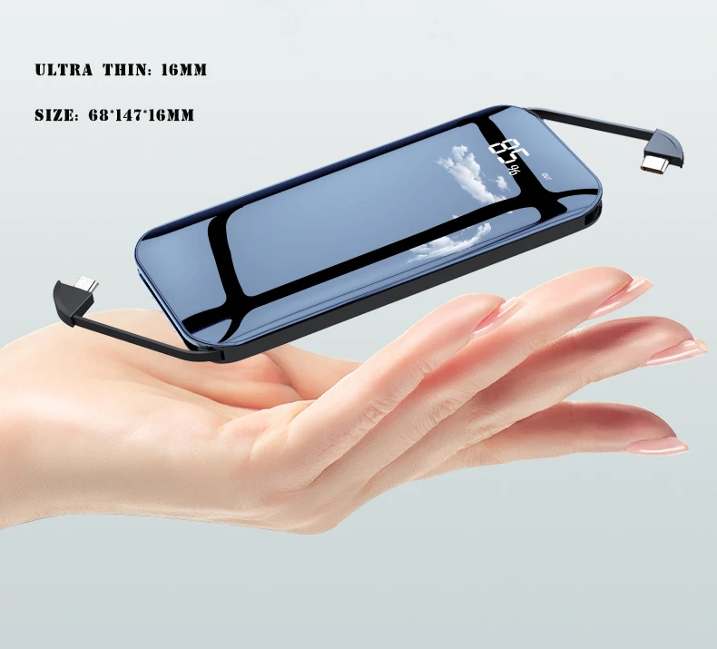 Built-in 2 cables wireless power bank quick charger mobile phone fast charging portable powerbank - ANKUX.COM