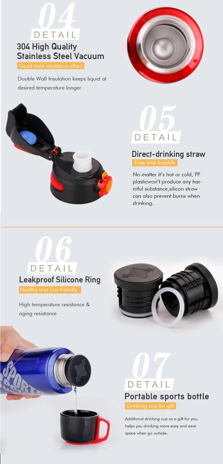 Promotional Double Wall Vacuum Thermos, Metal Thermos Flask, Stainless Steel Thermos Sport Bottle