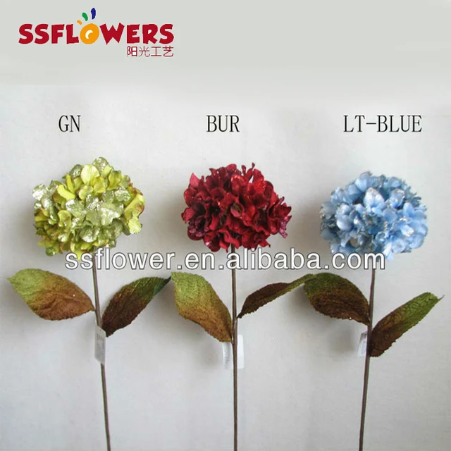 christmas glitter 70cm artificial velvet hydrangea flower stem