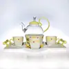 Eco-friendly glass warmer pot contemporary set floral tea cups teapots wholesale with ceramic handle and tray