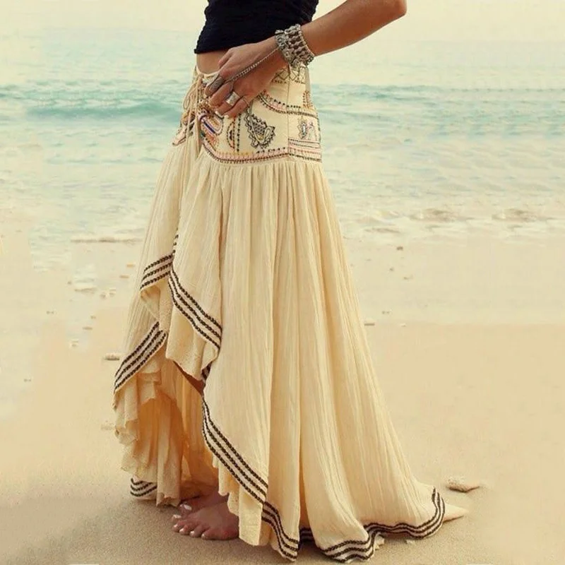 Pretty special embroidered beaded muslim ethnic style indian beach elegant lady vintage long skirt, Beige
Pretty special embroidered beaded muslim ethnic style indian beach elegant lady vintage long skirt, Beige
