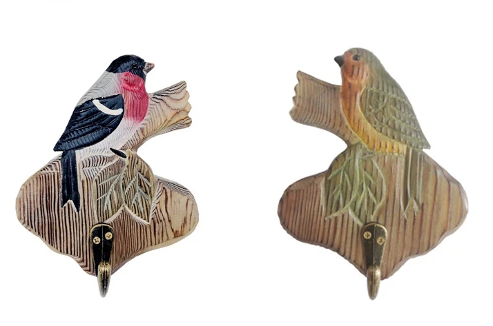 hot sale custom hand carved bird shaped wooden coat hooks wall