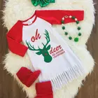 Top selling fall winter 100% cotton green deer fringe little girl dress