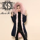 Fresh and refined blue surface pink lamb fur jacket coat