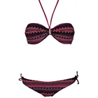 Women All Over Stripes Print Fashion Sexy Bikini Swimming Bra And Slip W. Tie Straps
