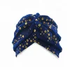 Hot stretchy chemotherapy turban lady casual head covers women bandanas with gold glitter sequins