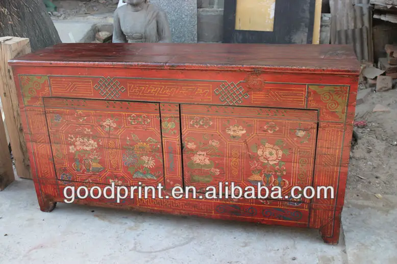 Asian Antiques Vintage Hand Painted Mongolia Console Cabinet 4.jpg