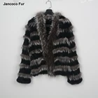 Genuine Fur Coat Women Long Sleeves Outerwear Warm Silver Fox Fur Jacket