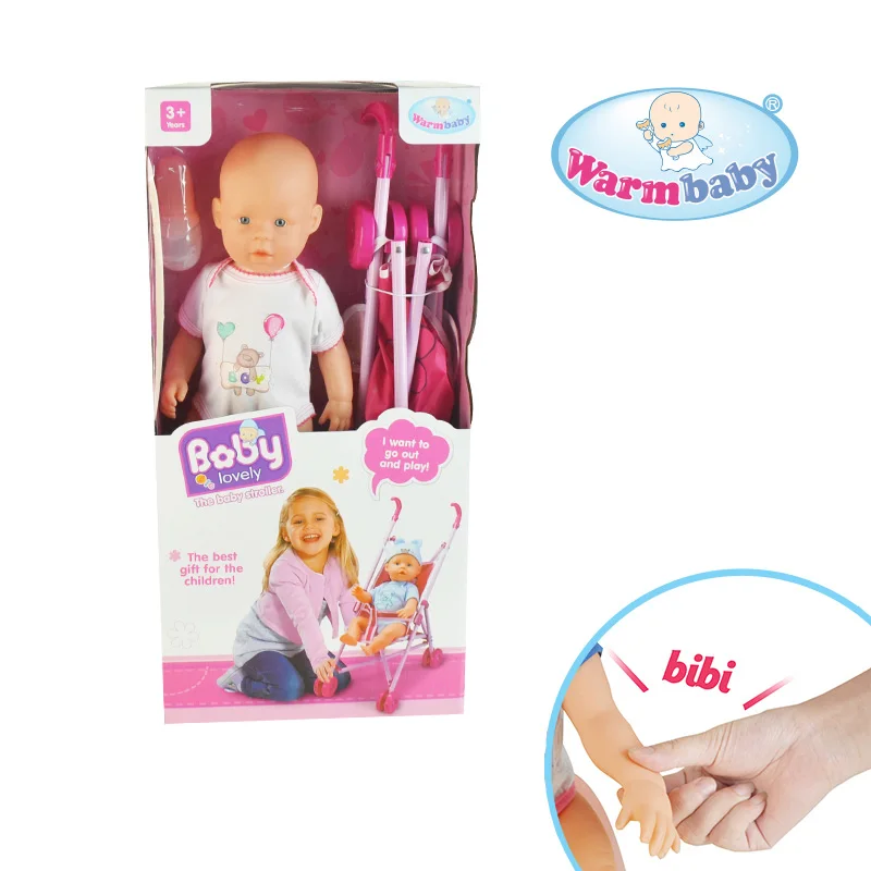 Warmbaby popular toys kids 18 inch pee pee baby dolls pram for 3 years old