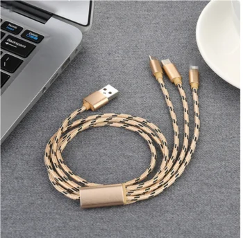 Usb Data Line Cable 3A Fast Charging Line Phone Charger Usb Charging Nylon 1M Micro Usb Type-C Ios Cable 3 In 1 Data Line - ANKUX.COM