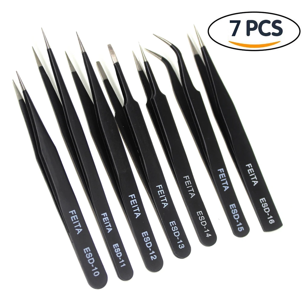 Fastest delivery stainless steel anti-static tweezers,pointed flat beauty tweezers