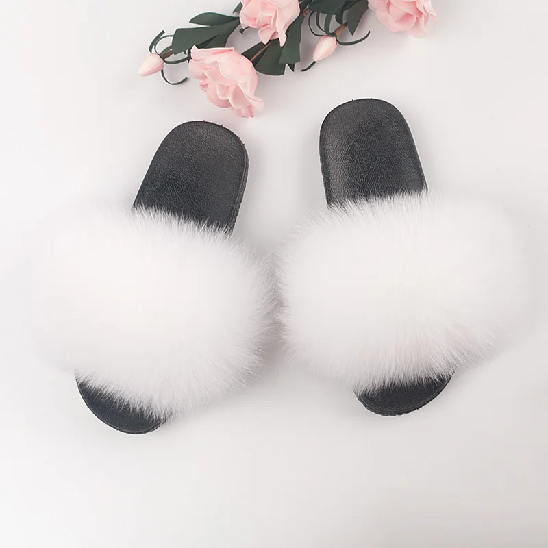 Hot Sale Wholesale Real Women Fox Fur Slippers Fur Slides Plush Sandals, Customized 
Hot Sale Wholesale Real Women Fox Fur Slippers Fur Slides Plush Sandals, Customized