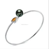 New model thin pure silver oyster pearl bangle bracelet findings setting , semi mounts smoked topaz diamond bangle jewelry
