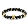 Charm Unisex Gold King Pave CZ Crown Pendant Stone Bead Bracelet